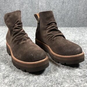 Sofft Ankle Booties Womens 9M Brown Suede Lug Sole Platform Zip Casual Boots